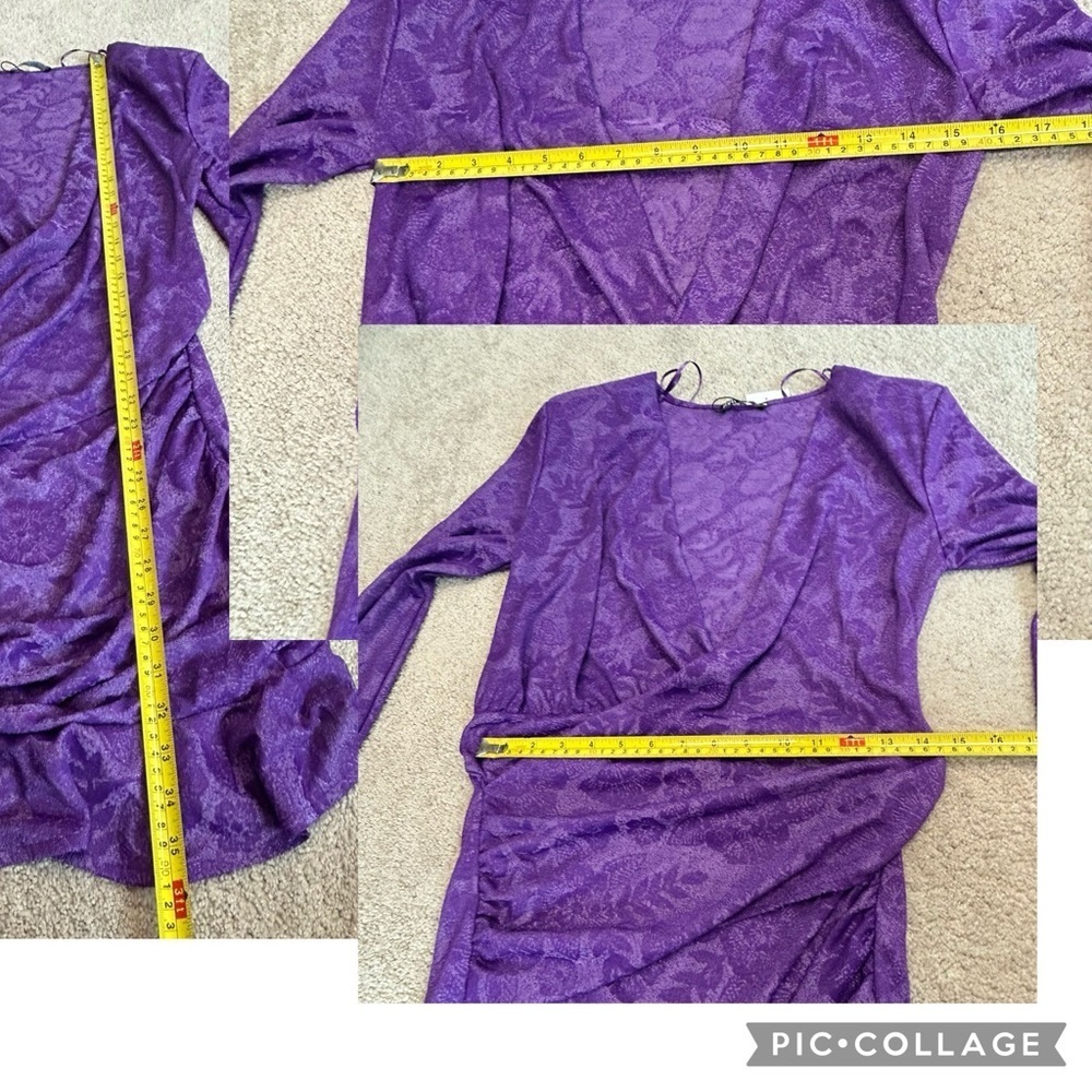 Zara purple jacquard ruffle frill draped ruched long sleeve wrap dress Sz M NWT - Picture 9 of 10